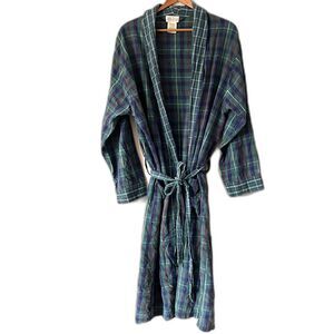 1980s Vintage Mens St. John's Bay Blue Tartan Plaid Lebowski Dude's Style Robe